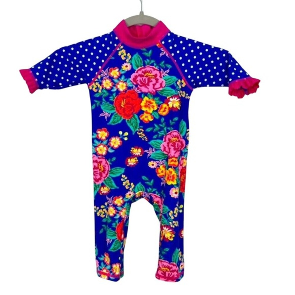 Mini Club Floral Ruffle Polka Dot‎ Long Sleeve UPF Swim Rash Guard 18-24 Months
